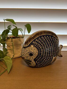 Large Tonala Mexican Folk Art Pottery Fish Statue